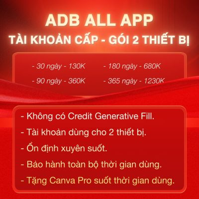 Tài khoản adobe bản quyền giá rẻ 2 thiết bị
