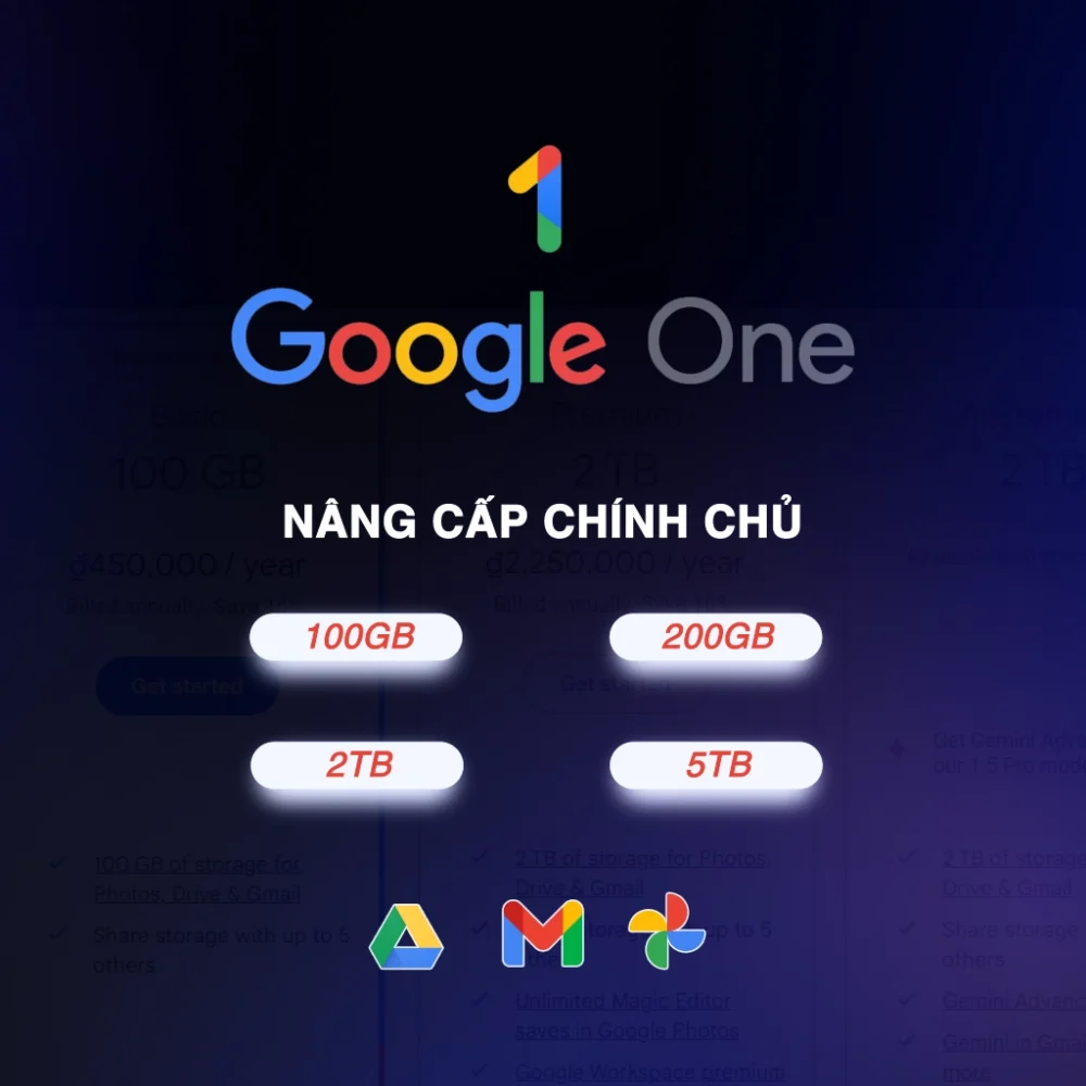 Nâng cấp Google One mail chính chủ cá nhân